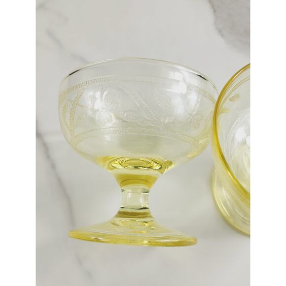 Hazel Atlas Sherbet Glasses Cloverleaf Yellow Footed 30s Depression Glass 3 1/4" - Picture 6 of 13